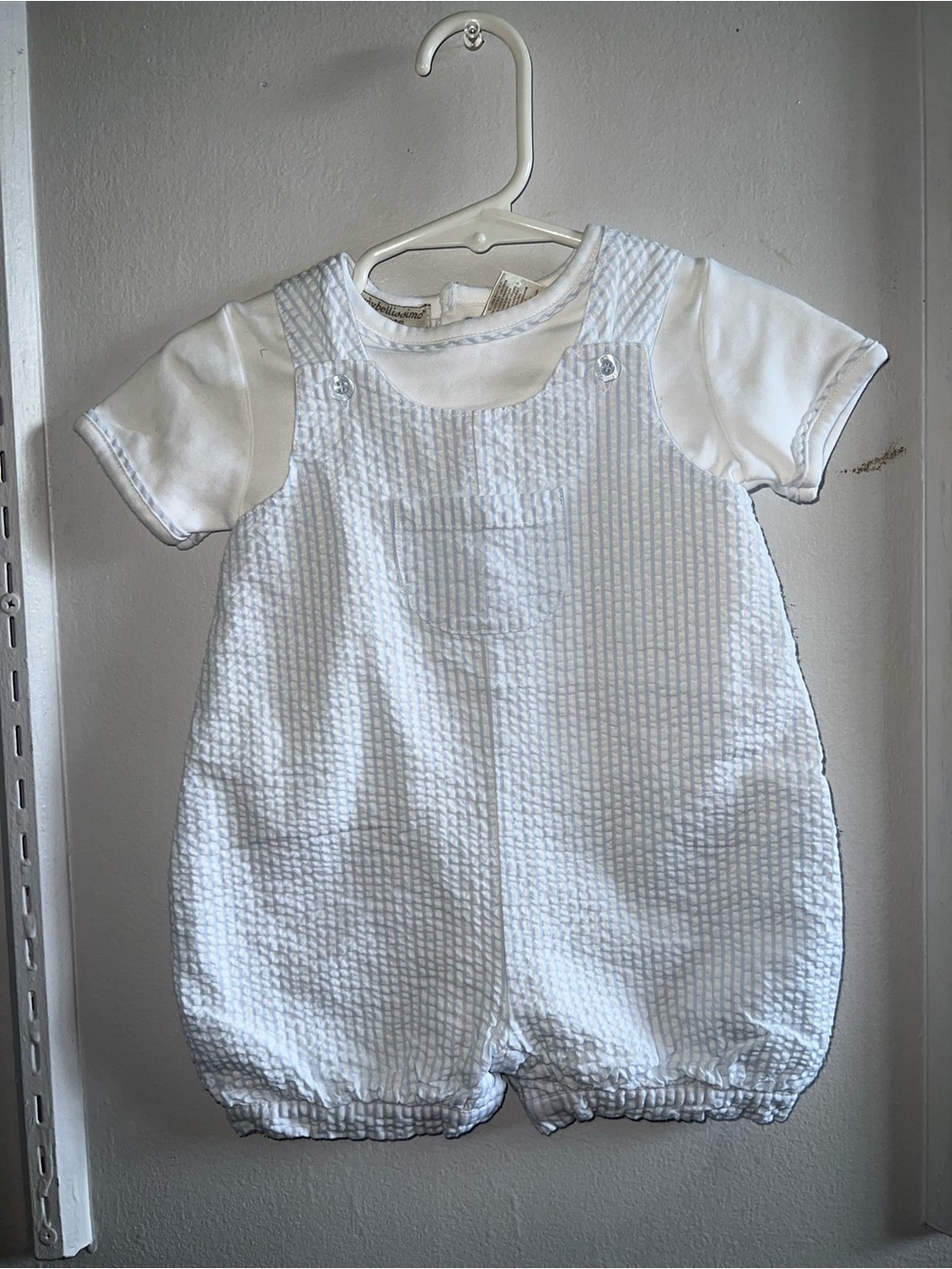 Wendy Bellissimo White Textured Seersucker Boys Romper Set